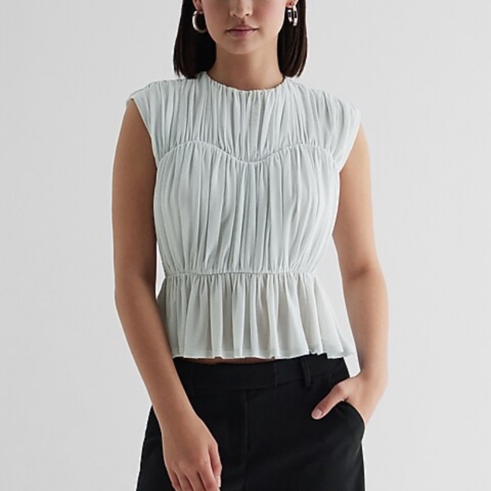 Express crew neck ruched peplum top